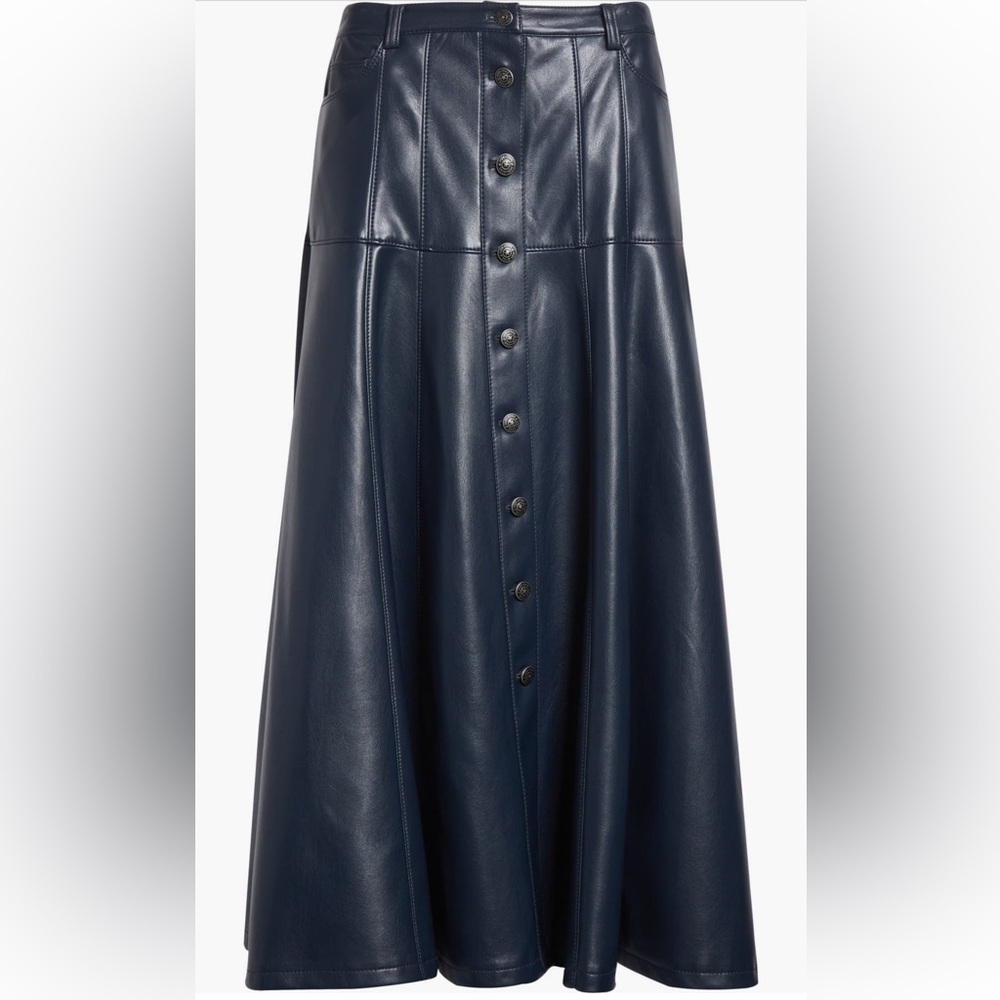 Cinq A Sept Button-Down Faux Leather Skirt - Picture 4 of 12